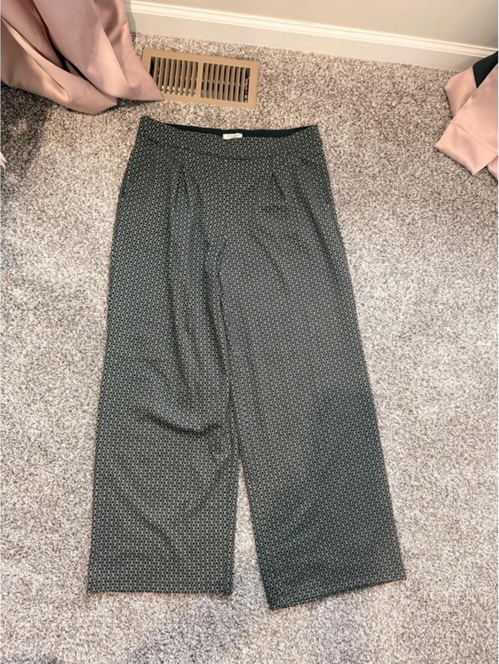 Black & White Geometric Wide Leg Pants XL Pull On Workwear